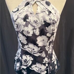 White House Black Market -  Black and White Floral Halter Top